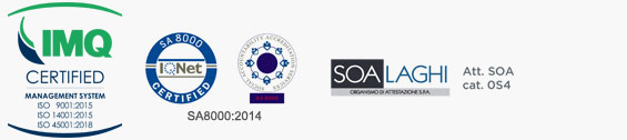 Riam azienda certificata ISO 9001 - ISO 14001 - ISO 45001 - SA8000:2014 - IMQ - SOA